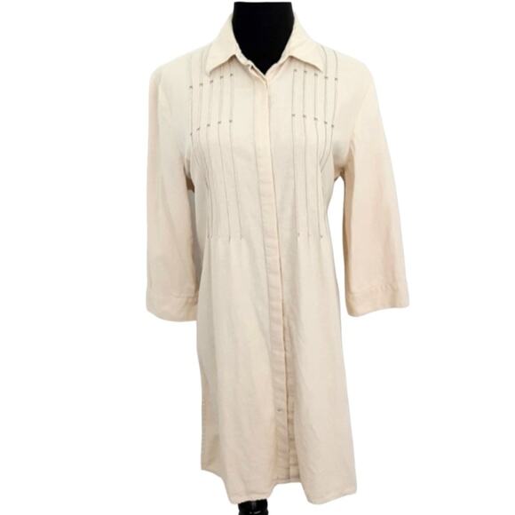 Vintage 1980s Linen Blend Tunic Top Lagenlook Bohemian Button Down M Festival - Picture 1 of 11